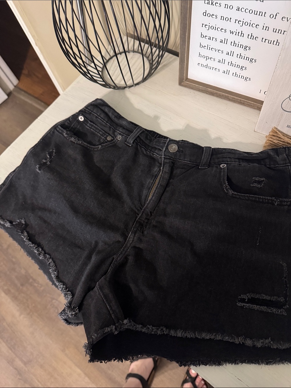 aerie Black Distressed Denim Jean Shorts